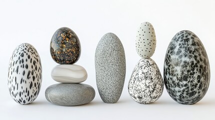 Decorative Garden Stones on White Background, Photorealistic Quality