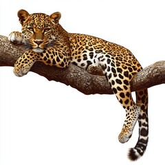 Fototapeta premium Relaxing Leopard on a Branch with Lush Fur and Distinctive Spots in a Natural Environment