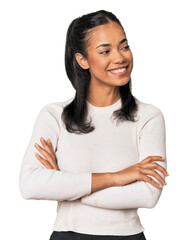 Young Filipina woman smiling confident with crossed arms.