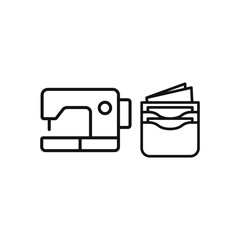 Sewing machine and wallet set icon represents precision craftsmanship in tailoring and leather goods, perfect for bespoke accessory makers, fashion branding, handmade product visuals, and artisan sewi