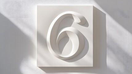 Fototapeta premium 6. A white canvas with the number 6, minimalistic design with no extra details