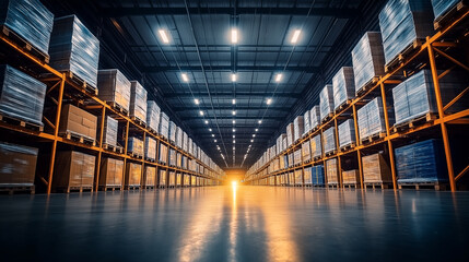 Fototapeta premium Smart Warehouse Management with Predictive Analytics, Automated Storage, and Optimized Logistics for Business Growth. Generative Ai