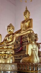 Fototapeta premium Golden Buddha Statues in Serenity at Temple Interior Setting