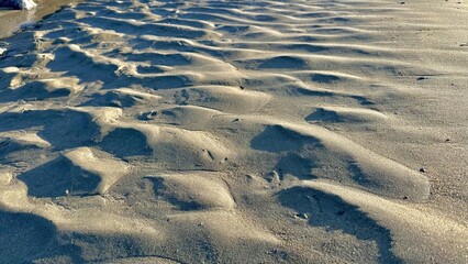 Golden Sand Ripples on the Beach Close Up, Texture, 