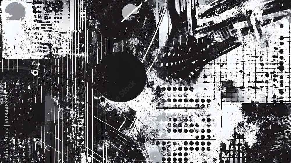 Poster futuristic fractal circuit digital art landscape in monochrome tones depicting advanced technology a