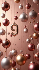 Obraz premium A festive scene with holiday ornaments and a large gold number 9.