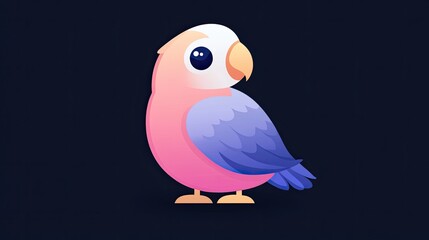 Pink and blue cartoon parrot profile view against dark background, digital illustration for children's book or website