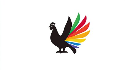 Obraz premium Colorful rooster design, vibrant tail feathers, white background, logo design, graphic illustration