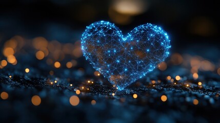 Fototapeta premium A glowing heart made of interconnected nodes against a blurred background.