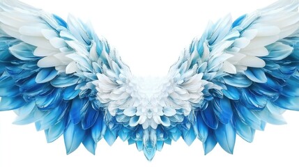 White and blue angelic wings isolated on a white background