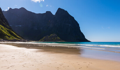 Amazing Kvalvika Beach in Lofoten Islands, Norway
