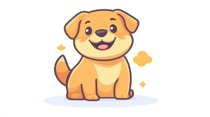 Obraz premium Happy cartoon puppy sitting, smiling, white background, playful sparkle design, ideal for children's books