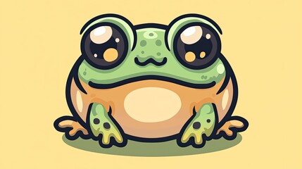 Fototapeta premium Cute cartoon frog illustration, pastel background, digital art, children's book