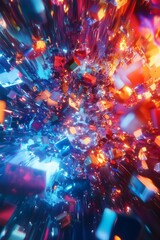 Vibrant abstract explosion of colorful geometric shapes in dynamic motion