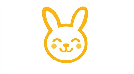 Happy yellow bunny cartoon, simple design, white background, Easter design