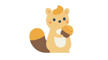Fototapeta premium Cute cartoon squirrel holding acorn, autumn background, for children's book illustration