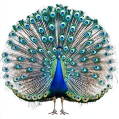 Obraz premium Captivating Peacock Displaying Vibrant Feathers in Full Splendor with Distinctive Patterns and Iridescent Colors
