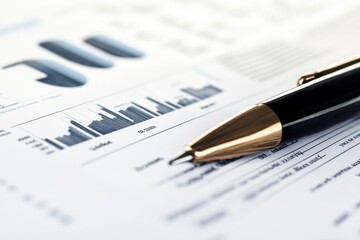Financial analysis pen charts graphs report