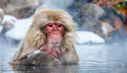 Fototapeta premium 温泉に入っている猿