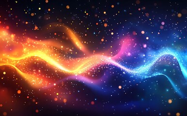 Obraz premium Abstract background with colorful swirls of light and particles on a dark gradient, vector illustration,
