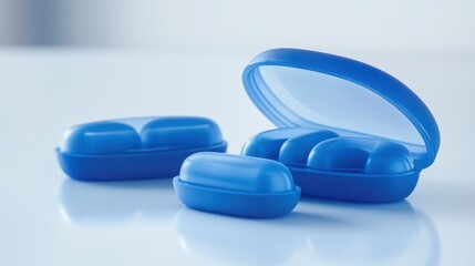 Blue Pill Case with Multiple Compartments on White Surface