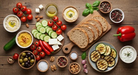 Fototapeta premium Mediterranean Diet Food Platter with Hummus and Vegetables
