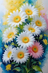Obraz premium Artistic Daisy Composition with Blended Watercolor and Oil Textures Phone Background 