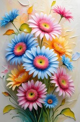 Fototapeta premium Vibrant Watercolor and Oil Painting of Colorful Daisies on Floral Background Phone Wallpaper 