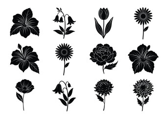 Flower silhouette set. Flowers bundle vector illustration on white background