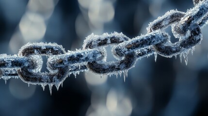 Frozen linkage icy chains captured in nature’s glacial embrace outdoor photography macro perspective winter wonder