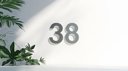 38. A minimalist white backdrop with the number 38, in a smooth design