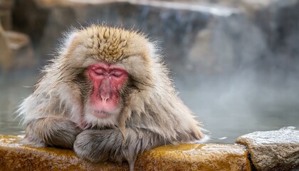Obraz premium 温泉に入っている猿