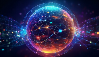 futuristic sphere made of dots connection circle worldwide communication, digital global internet connectivity concept