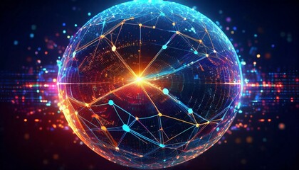 Obraz premium futuristic sphere made of dots connection circle worldwide communication, digital global internet connectivity concept