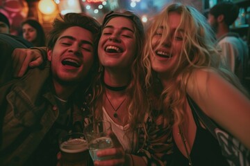 Group of friends having fun laughing adult party.