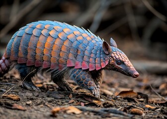 A close-up of an armadillo in its natural environment, showcasing its textured armor and unique appearance