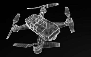  drone 3d model Isolated on black background