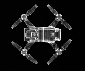  drone 3d model Isolated on black background