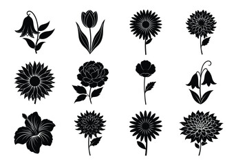 Flower silhouette set. Flowers bundle vector illustration on white background