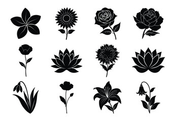 Flower silhouette set. Flowers bundle vector illustration on white background