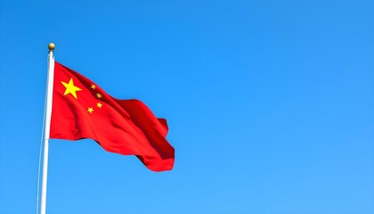 Chinese flag flying against a blue sky