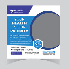 Doctor healthcare medical social media post design and web template square flyer and banner design