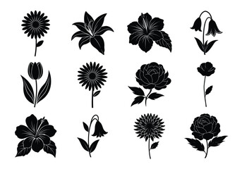 Flower silhouette set. Flowers bundle vector illustration on white background