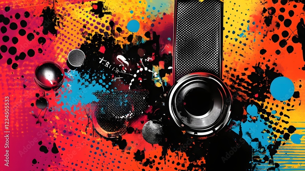 Poster vibrant abstract grunge texture with splattered paint splatters and drips in bright bold colors