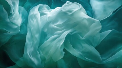 Teal silk fabric swirl, dark background, fashion design