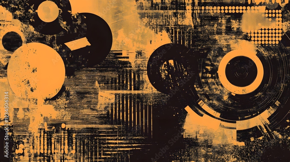 Fototapete Vibrant Abstract Textured Composition with Geometric Shapes and Patterns