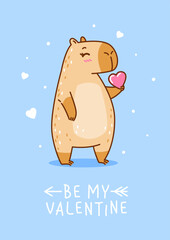 Cute сartoon capybara with heart - funny animal for Your Valentines day design 3