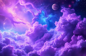 Cosmic Dreamscape: Vibrant Purple Planet with Celestial Bodies