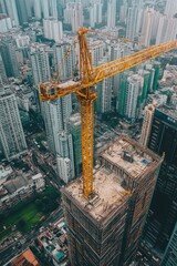 Obraz premium Construction Crane on Tall Building
