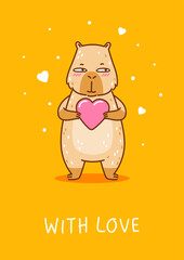 Cute сartoon capybara with heart - funny animal for Your Valentines day design 7